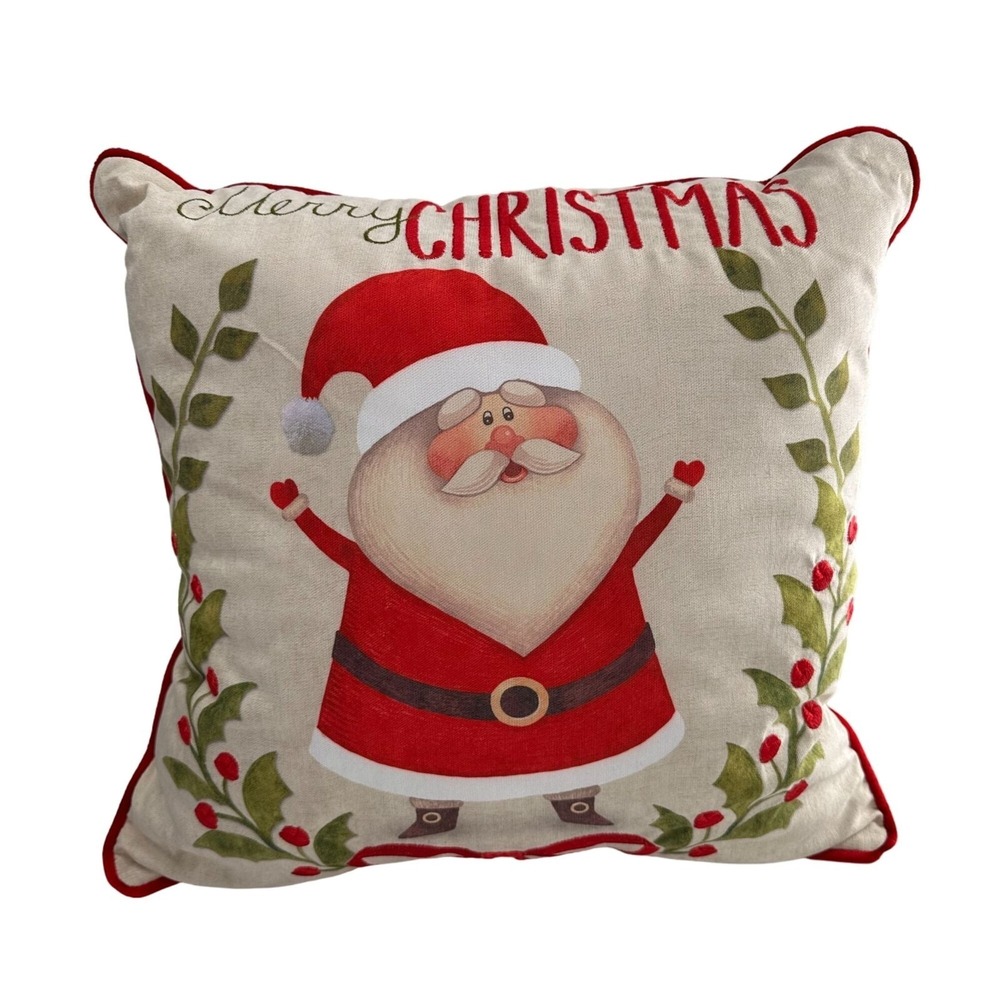 Merry Christmas Santa Claus Throw Pillow 18"x18" Red & Beige  Arden‎ Companies